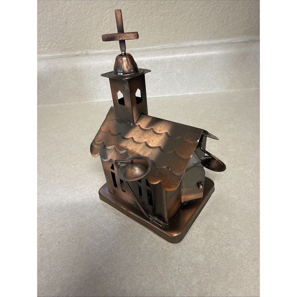 Copper Church Music Box, Wind Up, Amazing Grace, Figi Animated Cross
